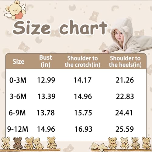 UVIPC Newborn Baby Thick Fleece Footie Snowsuit Winter Cartoon Bear Outwear Warm Hooded Outfits for Girls Boys