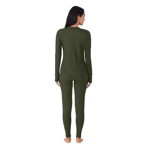 Cuddl Duds Womens Thermal Underwear - Heavyweight Base Layer 2-Piece Set - Cozy Moisture-Wicking Long Johns - Winter Clothing - Hunter Green - X-Large