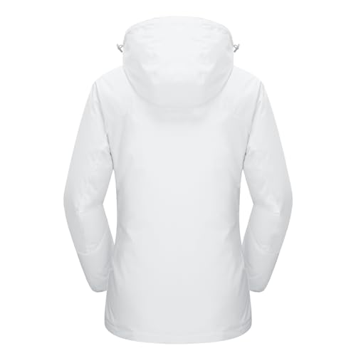 MAGCOMSEN Waterproof Jackets for Women 3 in 1 Jacket Winter Ski Jacket Fleece Lined Mountain Jacket Snow Hiking Jackets Pure White XL