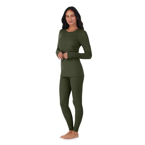 Cuddl Duds Womens Thermal Underwear - Heavyweight Base Layer 2-Piece Set - Cozy Moisture-Wicking Long Johns - Winter Clothing - Hunter Green - X-Large