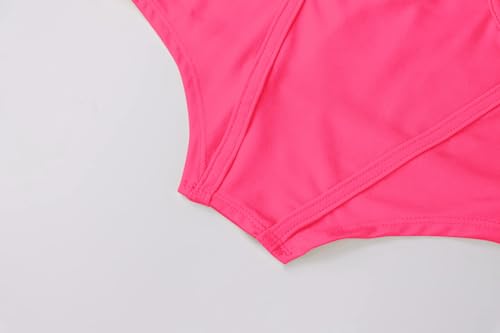 Meladyan Women's Sexy Long Sleeve Mesh Crop Top Solid Cover Up Spaghetti Strap Slim Fit Corset Cami 2 pieces Clubwear, Neon Pink, Large