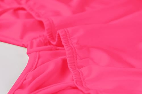 Meladyan Women's Sexy Long Sleeve Mesh Crop Top Solid Cover Up Spaghetti Strap Slim Fit Corset Cami 2 pieces Clubwear, Neon Pink, Large