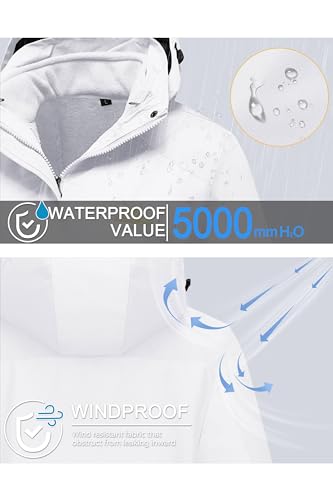 MAGCOMSEN Waterproof Jackets for Women 3 in 1 Jacket Winter Ski Jacket Fleece Lined Mountain Jacket Snow Hiking Jackets Pure White XL