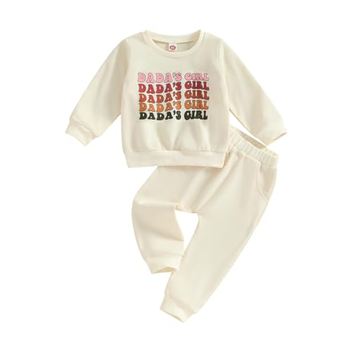 Toddler Baby Girl Clothes Daddys Girls Print Crewneck Sweatshirt Sweatpants Fall Winter Sweatsuit Set Outfit (Dada's Girl C Beige,4-5T)