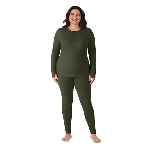 Cuddl Duds Womens Thermal Underwear - Heavyweight Base Layer 2-Piece Set - Cozy Moisture-Wicking Long Johns - Winter Clothing - Hunter Green - X-Large