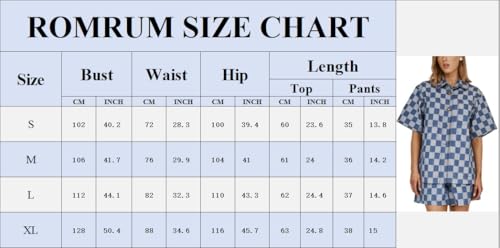 ROMRUM Womens Denim Shorts 2 Piece Set Plaid Short Sleeve Lapel Shacket Shirt High Waisted Jean Shorts Lounge Outfits(Medium, Black)