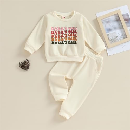 Toddler Baby Girl Clothes Daddys Girls Print Crewneck Sweatshirt Sweatpants Fall Winter Sweatsuit Set Outfit (Dada's Girl C Beige,4-5T)