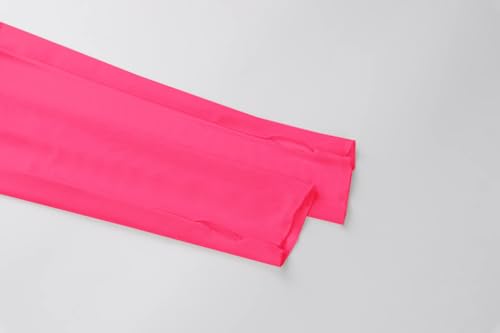 Meladyan Women's Sexy Long Sleeve Mesh Crop Top Solid Cover Up Spaghetti Strap Slim Fit Corset Cami 2 pieces Clubwear, Neon Pink, Large