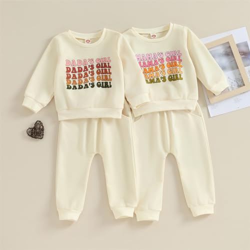 Toddler Baby Girl Clothes Daddys Girls Print Crewneck Sweatshirt Sweatpants Fall Winter Sweatsuit Set Outfit (Dada's Girl C Beige,4-5T)