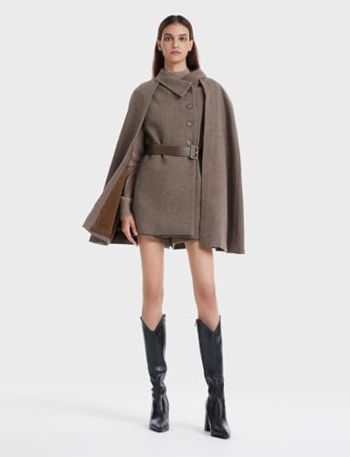 GOELIA Womens Winter Washable Wool Cloak Coats And Flap Neck Button Vest Two-Piece Set with Belt Plus Size Coat Outerwear