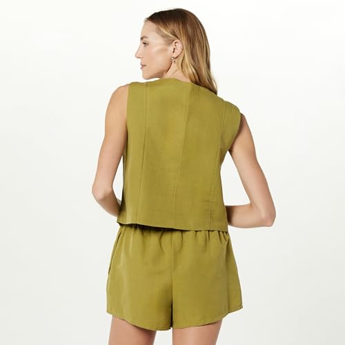 The Drop Women's ESMA Linen Vest Olive Oil, XXL, Plus Size