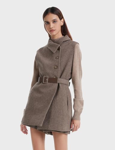 GOELIA Womens Winter Washable Wool Cloak Coats And Flap Neck Button Vest Two-Piece Set with Belt Plus Size Coat Outerwear