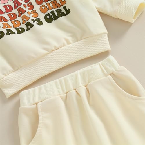 Toddler Baby Girl Clothes Daddys Girls Print Crewneck Sweatshirt Sweatpants Fall Winter Sweatsuit Set Outfit (Dada's Girl C Beige,4-5T)