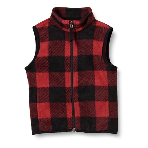 Amazon Essentials Toddler Boys' Polar Fleece Vest, Red Exploded Buffalo Check, 2T