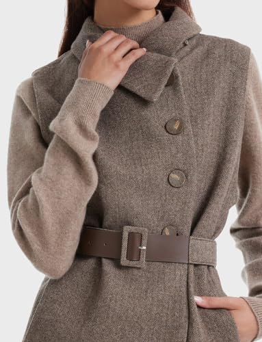 GOELIA Womens Winter Washable Wool Cloak Coats And Flap Neck Button Vest Two-Piece Set with Belt Plus Size Coat Outerwear