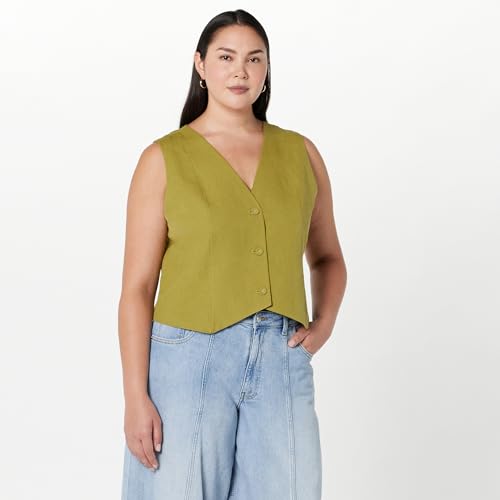 The Drop Women's ESMA Linen Vest Olive Oil, XXL, Plus Size