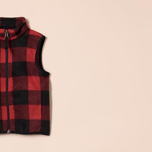 Amazon Essentials Toddler Boys' Polar Fleece Vest, Red Exploded Buffalo Check, 2T
