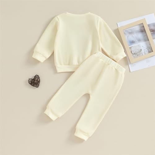 Toddler Baby Girl Clothes Daddys Girls Print Crewneck Sweatshirt Sweatpants Fall Winter Sweatsuit Set Outfit (Dada's Girl C Beige,4-5T)