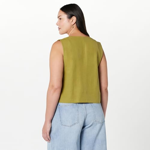 The Drop Women's ESMA Linen Vest Olive Oil, XXL, Plus Size