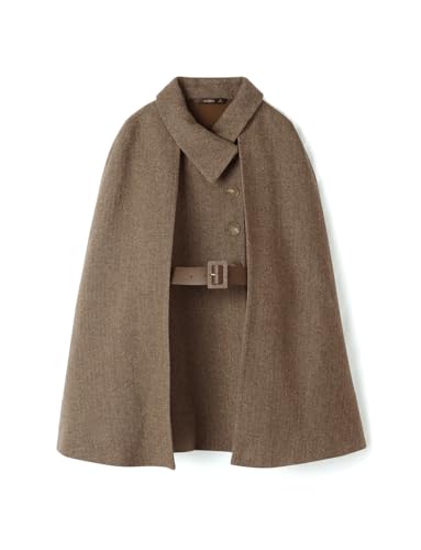 GOELIA Womens Winter Washable Wool Cloak Coats And Flap Neck Button Vest Two-Piece Set with Belt Plus Size Coat Outerwear