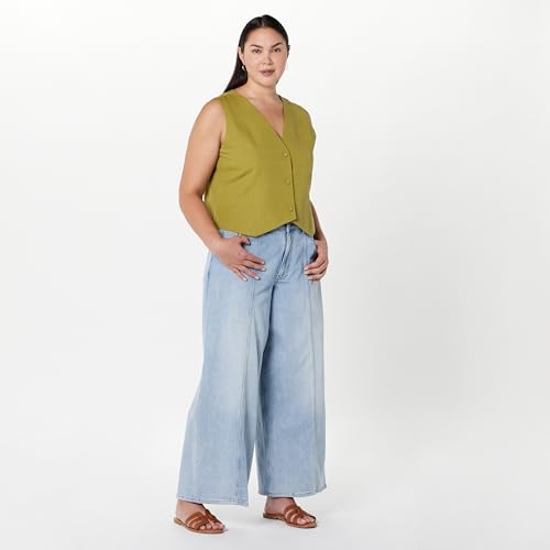 The Drop Women's ESMA Linen Vest Olive Oil, XXL, Plus Size