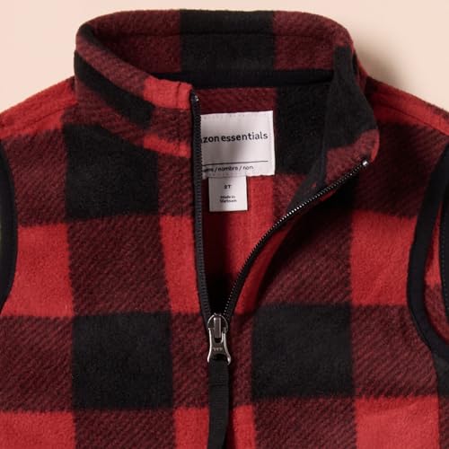 Amazon Essentials Toddler Boys' Polar Fleece Vest, Red Exploded Buffalo Check, 2T