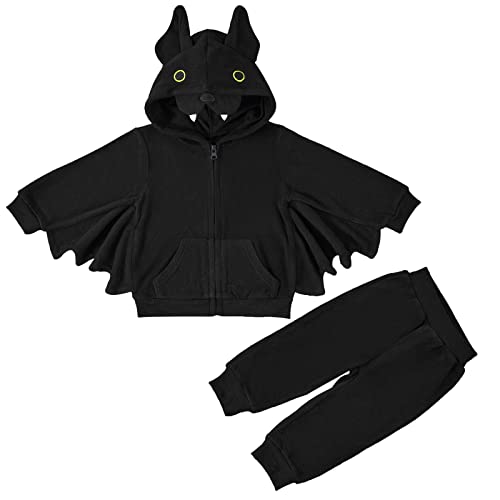 Weixinbuy Toddler Baby Boy's Girl's Halloween Costume Bat Style Cosplay Clothes Set Winter Outerwear Hooded Coat