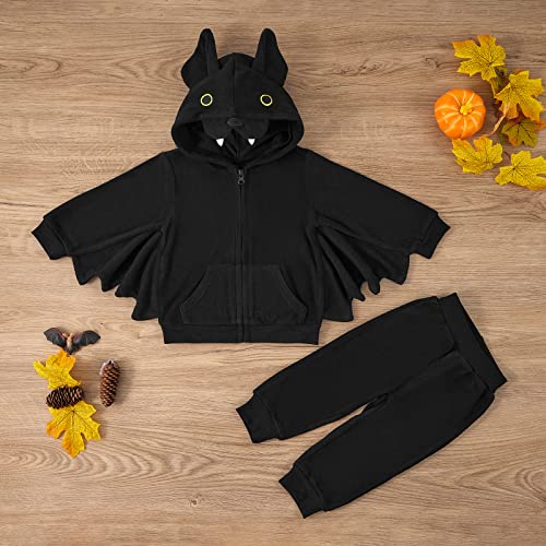 Weixinbuy Toddler Baby Boy's Girl's Halloween Costume Bat Style Cosplay Clothes Set Winter Outerwear Hooded Coat