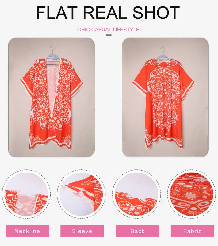 Dokotoo Womens Fashion Summer Beach Hawaiian Vacation Resort Wear Cruise Essentials Outfits Boho Clothes Beach Open Front Soft Printed Kimonos Bikini Set Swim Cover Up Swimwear Kimonos Outerwear
