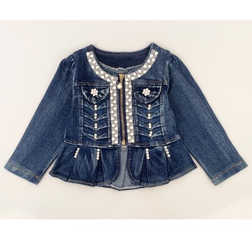 Peacolate 6M-3Years Spring Autumn Little Baby Girls Clothing Set 3pcs Long Sleeve Dress Bunny Denim Jacket and Jeans (Pink,1-2Years)
