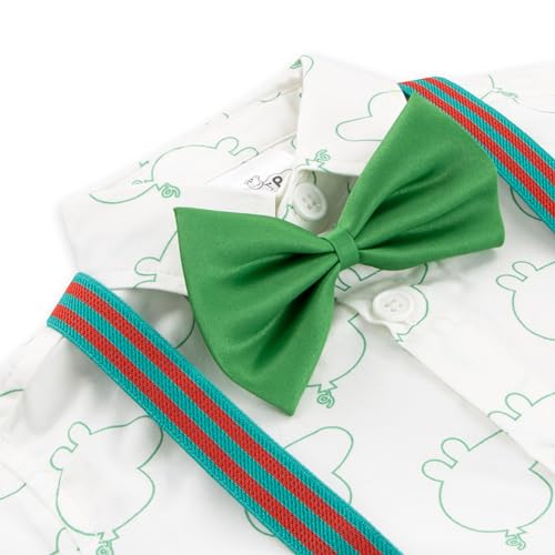 Peppa Pig George Pig Outfit | Short Sleeve Boys' Clothing Sets | Boys Outfit Set With Braces And Bow Tie | Blue 3T