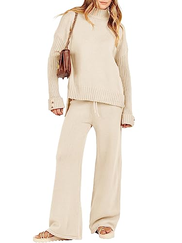 ANRABESS Women's 2 Piece Outfit Sweater Lounge Sets Long Sleeve Knit Pullover Wide Leg Pant Tracksuit Loungewear 2024 Fashion Small