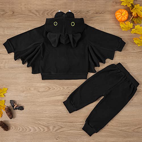 Weixinbuy Toddler Baby Boy's Girl's Halloween Costume Bat Style Cosplay Clothes Set Winter Outerwear Hooded Coat