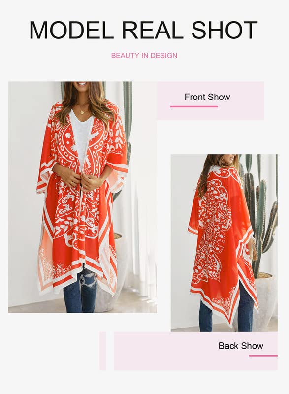 Dokotoo Womens Fashion Summer Beach Hawaiian Vacation Resort Wear Cruise Essentials Outfits Boho Clothes Beach Open Front Soft Printed Kimonos Bikini Set Swim Cover Up Swimwear Kimonos Outerwear