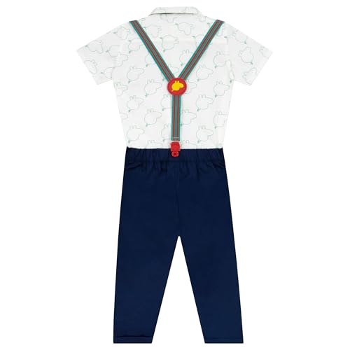 Peppa Pig George Pig Outfit | Short Sleeve Boys' Clothing Sets | Boys Outfit Set With Braces And Bow Tie | Blue 3T