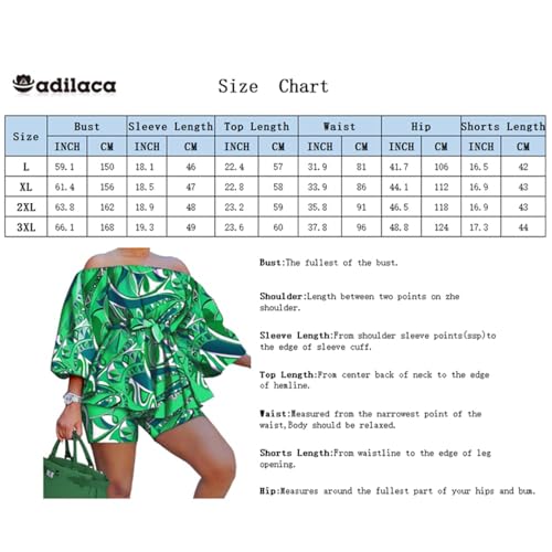 A ADILACA Plus Size Elegant Tunic Off Shoulder Blouse and Matching Shorts for Women 2 Piece Set, Womens Plus Floral Print Off Shoulder Sleeve Belted Blouse (Black White, XL)