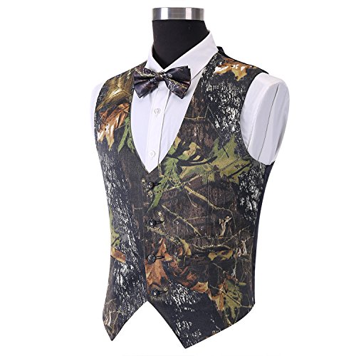 GSQWAHS Camo Vest and Tie for Men Camoflauge Hunting Vest for Formal Work Camouflage Vest and Tie Hunting Outerwear Army Green Mens Camo Wedding Vest and Tie Set, 3pack, 2xl