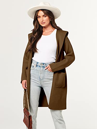 ANRABESS Women Cardigan Open Front Oversized Casual Knit Hoodie Sweater Coatigan Lady Coat 2024 Fall Trendy Outerwear 957kafei-L Brown