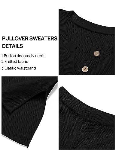 MEROKEETY Women's 2 Piece Outfit Sets Long Sleeve Button Knit Pullover Sweater and Pants Lounge Sets Black Small