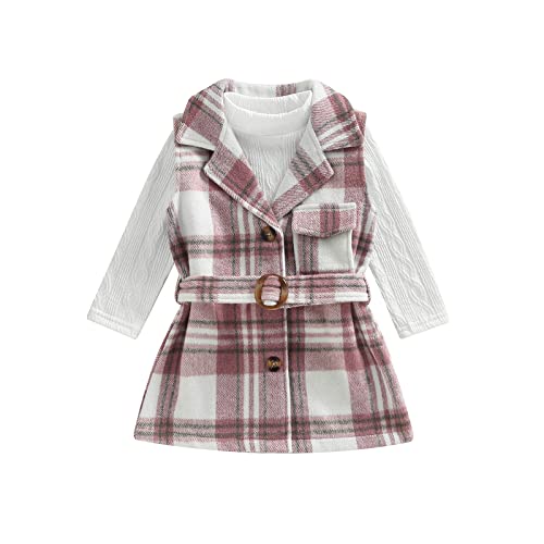 Toddler Baby Girl Dress Coat Long Sleeve Plaid Flannel Baby Girl Jacket Fall Winter Outerwear Outfit (Pink set, 6-7 Years)