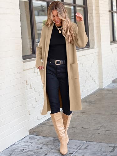 ANRABESS Women's Cardigan Long Sweater Oversized Open Front Knit Duster Coat 2024 Trendy Lady Fall Coatigan Outerwear 934shenxing-L Light Camel