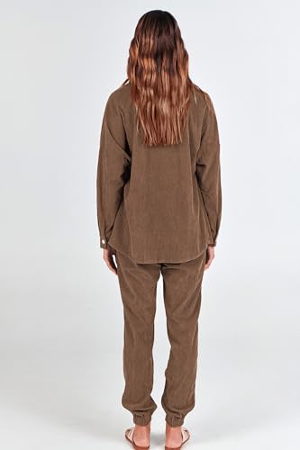PRETTYGARDEN Women's 2 Piece Outfits Casual Corduroy Long Sleeve Button Down Jacket and Pants Tracksuit with Pockets (Brown,Medium)