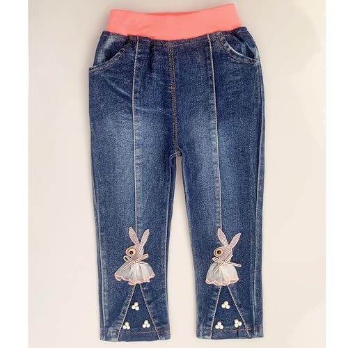 Peacolate 6M-3Years Spring Autumn Little Baby Girls Clothing Set 3pcs Long Sleeve Dress Bunny Denim Jacket and Jeans (Pink,1-2Years)