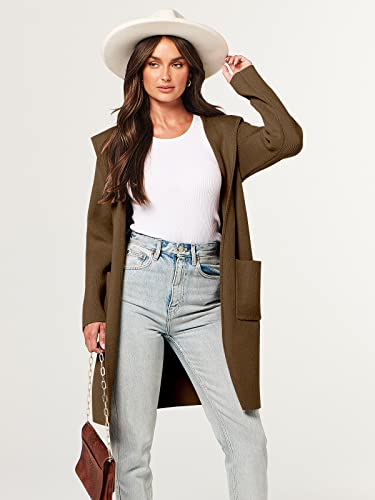 ANRABESS Women Cardigan Open Front Oversized Casual Knit Hoodie Sweater Coatigan Lady Coat 2024 Fall Trendy Outerwear 957kafei-L Brown