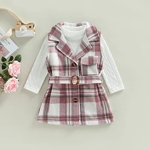 Toddler Baby Girl Dress Coat Long Sleeve Plaid Flannel Baby Girl Jacket Fall Winter Outerwear Outfit (Pink set, 6-7 Years)