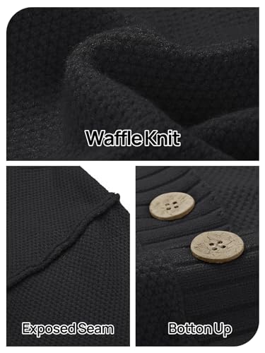 MEROKEETY Women's 2 Piece Outfits Sweater Sets Waffle Knit Cardigan and High Waist Pants Lounge Set, Black, S