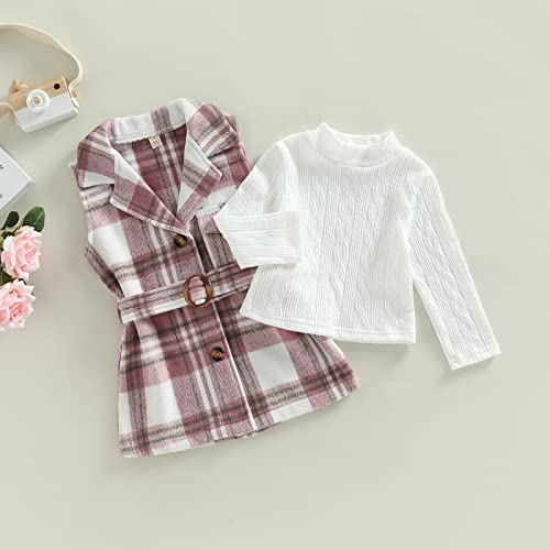 Toddler Baby Girl Dress Coat Long Sleeve Plaid Flannel Baby Girl Jacket Fall Winter Outerwear Outfit (Pink set, 6-7 Years)