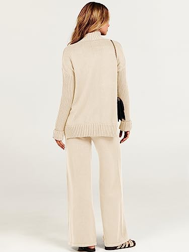 ANRABESS Women's 2 Piece Outfit Sweater Lounge Sets Long Sleeve Knit Pullover Wide Leg Pant Tracksuit Loungewear 2024 Fashion Small