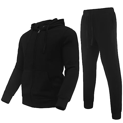 Megub men's tracksuit 2 pieces,Full zip fleece hoodies sweatsuit set for men casual warm outfits Athletic jogger suit outerwear(black,XL)