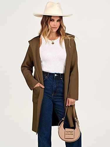 ANRABESS Women Cardigan Open Front Oversized Casual Knit Hoodie Sweater Coatigan Lady Coat 2024 Fall Trendy Outerwear 957kafei-L Brown